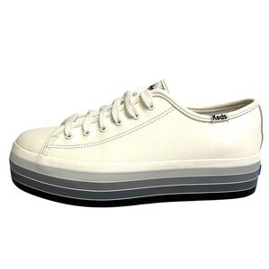 Keds‎ Platform Lace Up Sneakers Striped Sole Casual Shoes Women's 7 ivory/gray